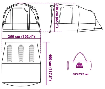 Produktbild von vidaXL Tunnelzelt 3 Personen Blau Wasserdicht