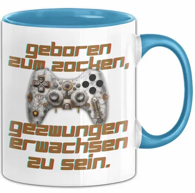 Produktbild von Humor Tasse Gamer – Geboren zum Zocken, gezwungen erwachsen zu sein – Lustiger Kaffee-Becher Geschenk für Gamer und Zocker Lustig (Blau)