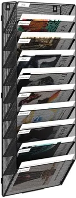 Produktbild von PromoHome® 10-lagiger Wandorganizer für Dokumente und Zeitschriften – Schwarz, Metall, 82x33x11 cm