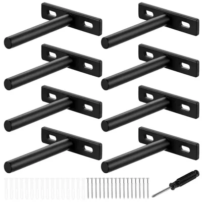 Image de Supports invisibles pour étagères, 8 pièces, 75 mm, noir, en acier