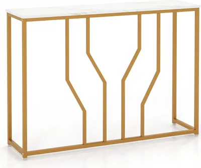 Produktbild von 110 cm Konsolentisch, Eingangstisch mit Tischplatte aus Kunstmarmor & Metallrahmen, schmaler Flurtisch mit Kippschutzvorrichtung & verstellbare Füße für Wohnzimmer & Eingang
