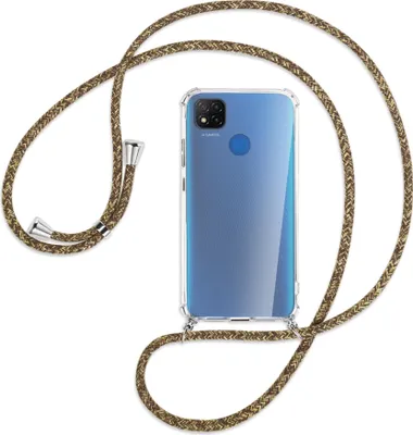 Produktbild von Handykette Backcover-Schutzhülle mit Band (Metall silberfarben) für Xiaomi Redmi 9C - braun+beige