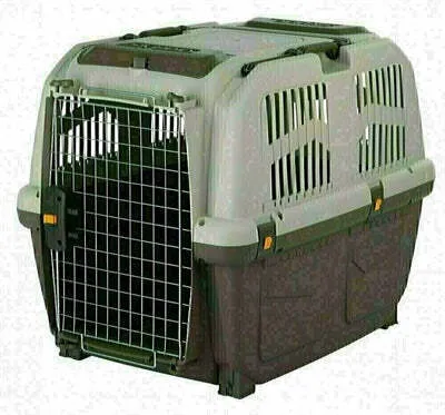 A pet transport box is shown against a white background.