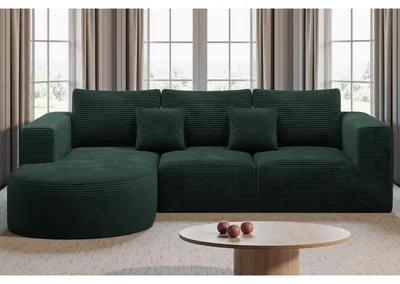 Produktbild von Ecksofa mit Schlaffunktion rahmenlos L-Form 264x177cm Grün Cordstoff Links-Chaiselongue