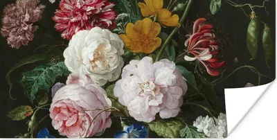 Produktbild von MuchoWow® Poster Stilleben mit Blumen in einer Glasvase - Gemälde von Jan Davidsz. de Heem 80x40 cm - Wanddeko