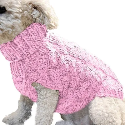 Image de ASKSA Pull pour chien Manteau chaud pour animaux de compagnie Pull d'hiver en laine tricotée pour chiens de petite et moyenne taille (rose, S)