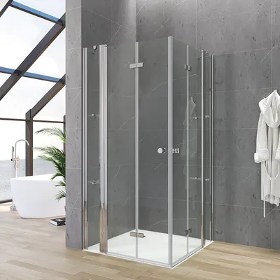 Produktbild von Eckeinstieg Glas Eckdusche mit Falttür Duschkabinen 95x105 cm,5mm ESG Sicherheitsglas