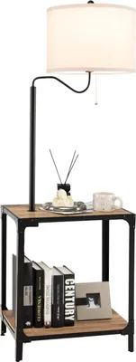 Produktbild von GOPLUS Stehlampe mit Beistelltisch, 2-in-1 Stehleuchte mit USB-Ladestation, E27-Glühbirnen, 360° drehbare Standleuchte für Schlafzimmer, Wohnzimmer & Büro