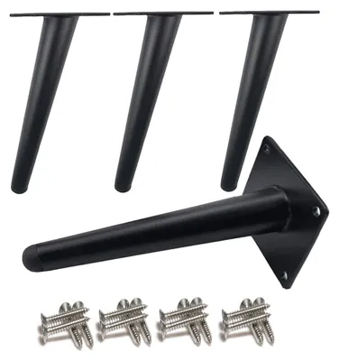 Image de Pieds de table inclinés - Lot de 4 pieds de meubles - Acier inoxydable - Peints en noir - Hauteur : 15 cm - Capacité de charge jusqu'à 600 kg