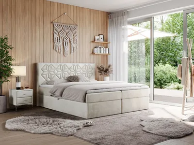 Produktbild von MKS MEBLE Boxspringbett 120x200 mit Matratze H4 und Bettkasten, Doppelbett Bett mit Stauraum und Topper, Polsterbett 120x200 mit Kopfteil - Leila - Beige Velvet - H4
