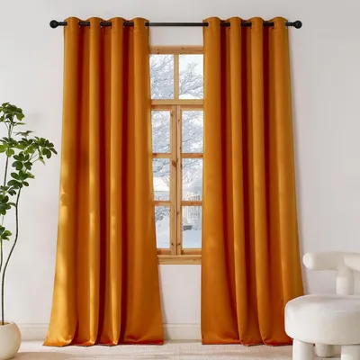 Immagine prodotto di Tende termiche, protezione dal freddo, oscuranti, con passanti, dimensioni 245 x 140 cm, confezione da 2, colore arancione