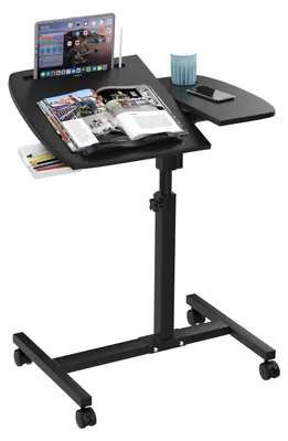 Produktbild von Laptop Tisch - Überbett-Tisch - Neigbar 90° - Höhenverstellbar - Rollbar mit Rädern - Tragkraft 30 kg - Schwarz