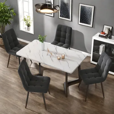 Produktbild von ProximaX Esszimmerstühle mit Samt-Bezug 4er Set, Grau - Stilvolles Vintage Design, Eleganter Polsterstuhl am Esstisch - Küchenstuhl oder Stuhl Esszimmer mit hoher Belastbarkeit