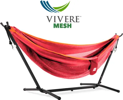 Produktbild von VIVERE Hängematte aus Polyester Mesh mit Gestell 280 cm – 180 kg Belastung - Punch/Pfirsich