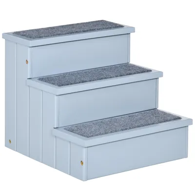 Produktbild von Hundetreppe / Haustiertreppe – 3 Stufen, 38 cm hoch, für kleine bis mittelgroße Hunde, Einstiegshilfe für Bett, Sofa, Couch oder Auto, Farbe: Grau.