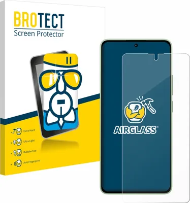 A product packaging box for a screen protector, with a smartphone displaying the screen protector next to it.