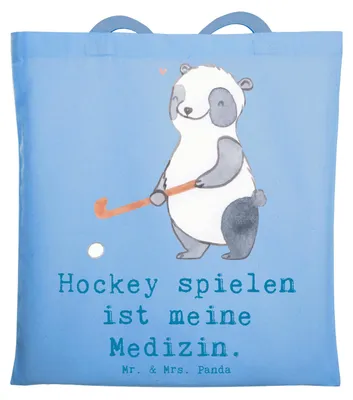 Produktbild von Mr. & Mrs. Panda Tote Bag Panda Hockey spielen - Sky Blue - Geschenk, Hockeyschläger, Jutebeutel, Schultasche, Feldhockey, Verein, Laptoptasche, Tasche, Uni