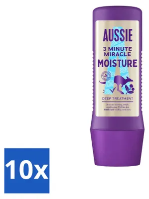 Imagen del producto de 10 mascarillas capilares "Aussie 3 Minute Miracle Moisture" - 225 ml - Paquete económico - 10 unidades