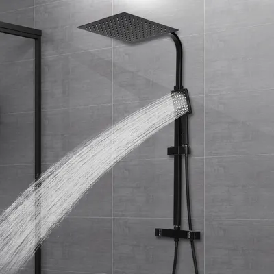Produktbild von System prysznicowy z termostatem Termostatyczna bateria prysznicowa Deszczownica Zestaw prysznicowy Czarny Głowica prysznicowa z główką prysznicową Stal nierdzewna