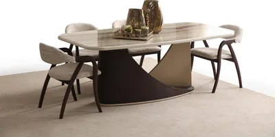 Produktbild von Beige Esszimmergarnitur Designer Holz Küchentisch 6x Polsterstühle