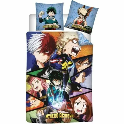 A collage of characters from the anime My Hero Academia, presented as a bedding set.