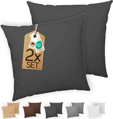 Produktbild von etérea Jersey Kissenbezug 2er Set 100% Baumwolle 80x80 cm Anthrazit