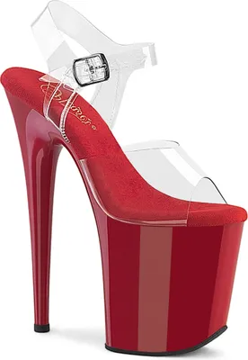 Produktbild von FLAMINGO-808 edle Pleaser Damen High-Heels Plateausandaletten transparente rot