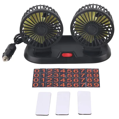 Obrázok produktu pre Elektrický ventilátor do auta, otočný o 360°, dvojitá hlava, 5 lopatiek, 2 rýchlosti, chladiaci ventilátor do vozidiel (12 V)