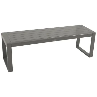 A grey aluminum bench on a white background.