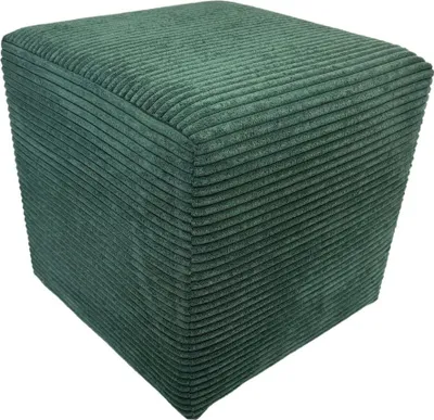 Produktbild von Cord-Hocker POSO 40x40 cm gepolstert quadratisch – weicher Sitzhocker oder Fußhocker für Wohnzimmer/Schlafzimmer – Dunkelgrün