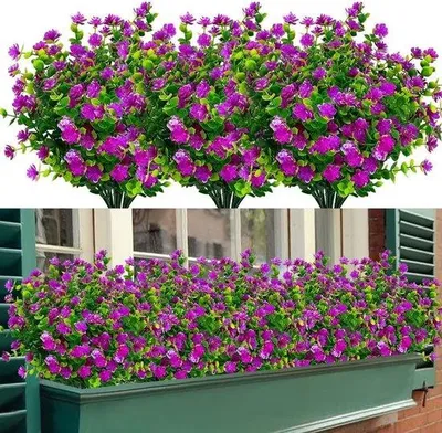 Immagine prodotto di Uniqoos® Fiori artificiali colorati, resistenti ai raggi UV – 6 confezioni (ognuna con 7 steli flessibili, 21 fiori), 35 cm, plastica resistente agli agenti atmosferici, inodore, decorazioni per balcone e giardino