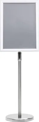 A silver A3 poster stand on a white background.