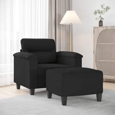 Produktbild von Schwarzer Sessel mit 60 cm Hocker aus Mikrofasergewebe für Wohnzimmer und Wohnbereich