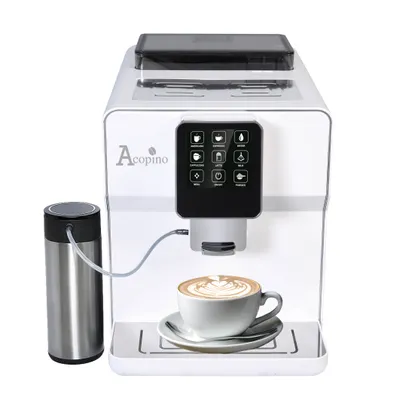 Produktbild von Kaffeevollautomat mit integriertem Mahlwerk – Espresso, Kaffee & Milchgetränke – Vollautomatische Kaffeemaschine – Acopino New Roma – Weiß