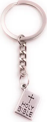 Produktbild von Onwomania Schlüsselanhänger Holy Bible Buch Bibel Silber Metall Anhänger Charm