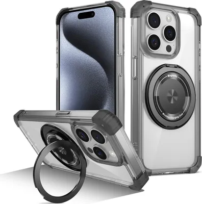 Image de Etui pour iPhone 13 Pro anneau magnétique, support, compatible MagSafe, protection militaire, étui transparent noir