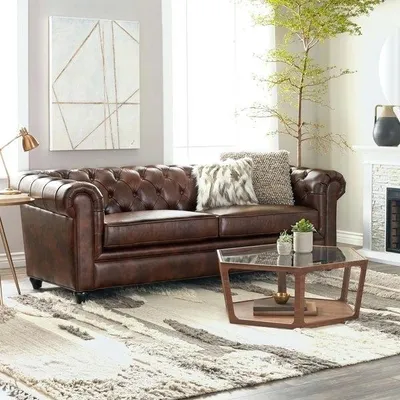 Zdjęcie produktu dla Chesterfield, trzysobowa sofa tapicerowana, styl antyczny, skórzana