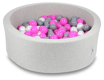 Produktbild von Trockenbecken 90x30cm hellgrau mit 200 Bällen: Pink, Perlmutt, Grau