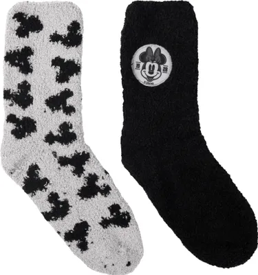Produktbild von Disney Minnie Mouse Kuschelsocken für Damen - Flauschige Wintersocken warme Socken Grau/Schwarz (2er Pack), Größe:39-42