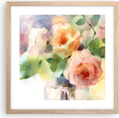 Produktbild von Gerahmtes Poster - Rahmen in heller Eiche - Rose Blume Garten - 40x40 cm - Wand Bild - Wanddeko - Wandbilder - Wandposter - Bilderrahmen - Bilder - Kunstdruck - Wandbild - P2NAC40x40-3910