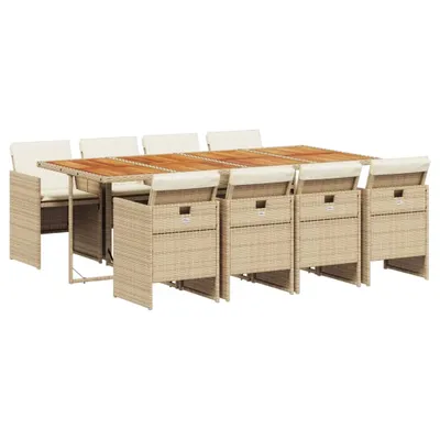 Produktbild von vidaXL 9-tlg. Garten-Essgruppe mit Kissen Beige Poly Rattan