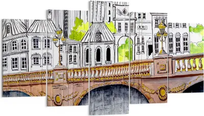 Produktbild von Bild auf Leinwand - Leinwandbild - Frankreich brücke zeichnung - 160x85cm - Wand Bild - Wanddeko - Leinwanddruck - Bilder - Kunstdruck - Wanddekoration - Leinwand bilder - Wandkunst - EA160x85-2826