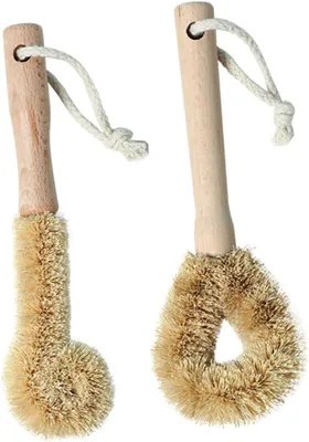 Produktbild von 2 Stück Spülbürste mit Palmfaser für Schonende Reinigung von Pfannen und Töpfen Küchenreinigungswerkzeug mit Holzgriff für Herd und Fliesen