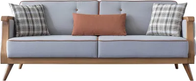 Zdjęcie produktu dla Niebieska sofa z tkaniny do salonu trzyosobowe meble tapicerowane sofa z drewnianą ramą
