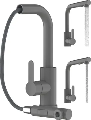 Produktbild von Granitan | EBRO - Küchenarmatur - Ausziehbarer Auslauf - 360° schwenkbar - Grau - Edelstahl - Keramikkopf
