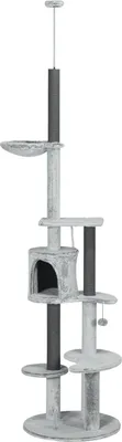 Produktbild von Deckenhoher Kratzbaum, höhenverstellbar, 2,25-2,55H m, mit Kippschutz, Katzenkratzbaum mit Katzenhöhle, Kratzstämmen, Spielball, Grau