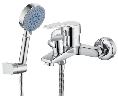 Produktbild von Badarmatur mit Handbrause Wasserhahn - 5 Strahlarten - Verchromt - Brauseschlauch 150 cm