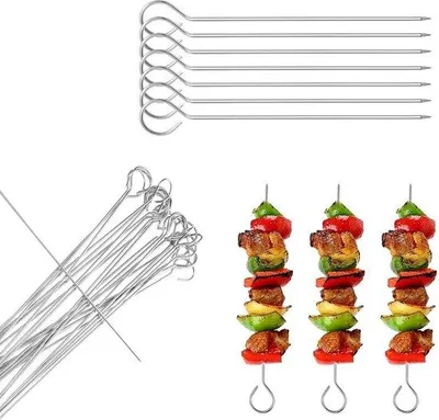 Image de Unyqoos® : Set de brochettes réutilisables en acier inoxydable, 15 cm – Brochettes pour barbecue et cuisine