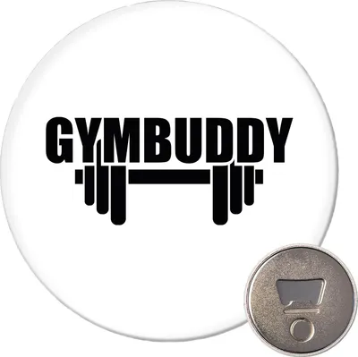 Produktbild von Huuraa Magnet Gymbuddy Hantel 59mm Kühlschrankmagnet rund Flaschenöffner Geschenkidee