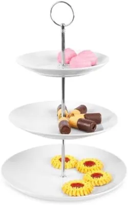 Produktbild von PolkaHome® Weiße Porzellan-Etagère mit 3 Ablagefächern – 16/20/25 cm, Höhe 35 cm – Küchen- und Wohnaccessoire